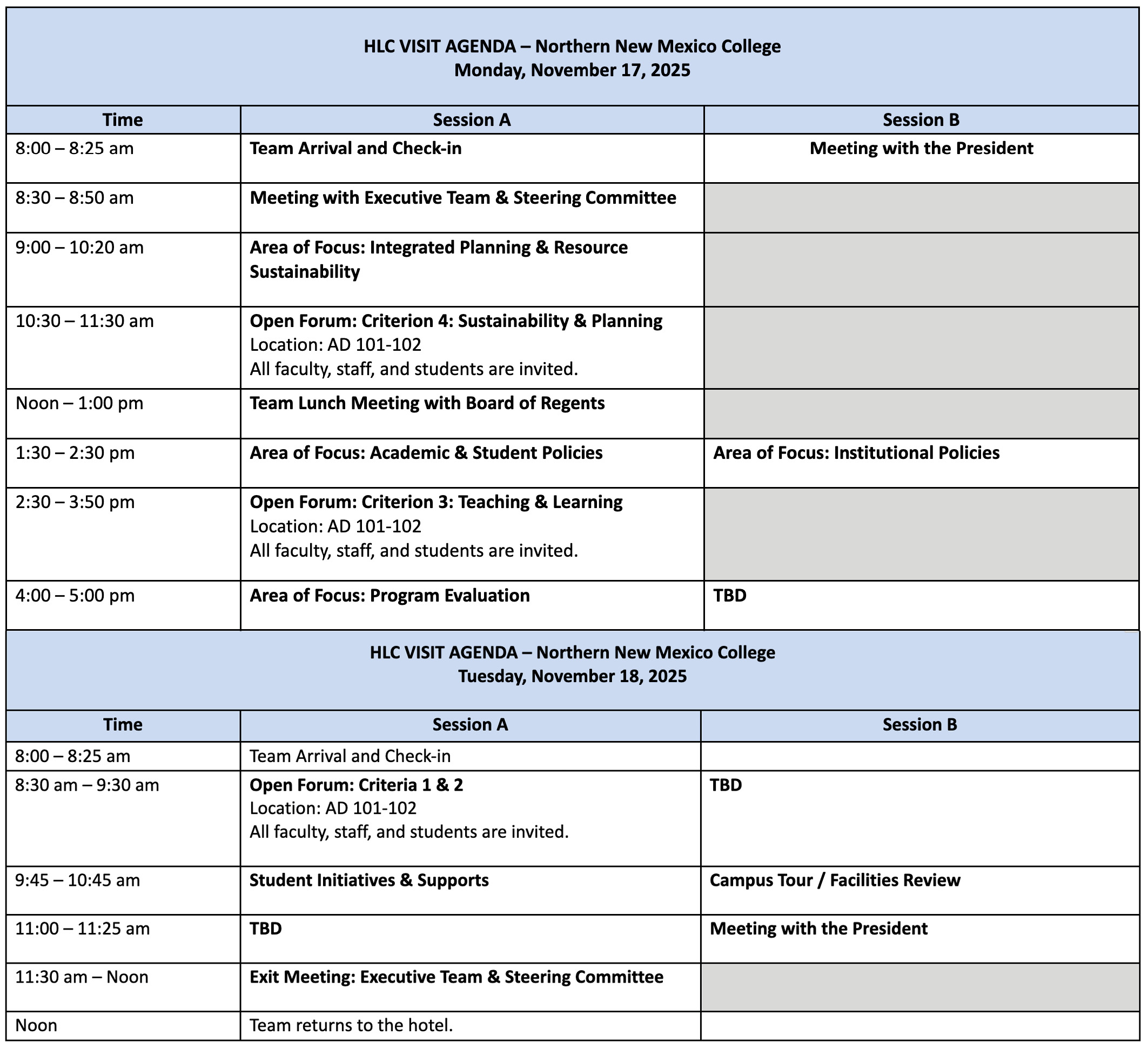 HLC Visit Agenda HLC Visit Agenda